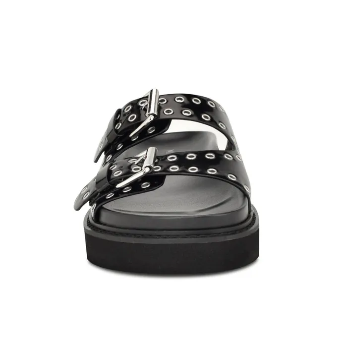 Eleny Buckle Slide Sandals Black Women Nine West Low Heel