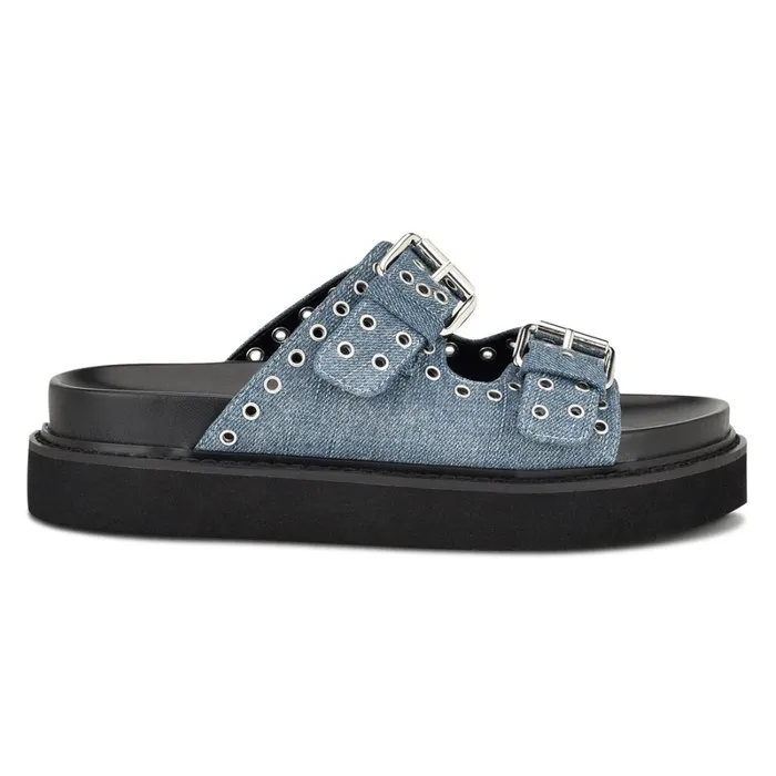 Eleny Buckle Slide Sandals Denim Women Nine West Flats