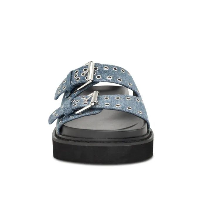 Eleny Buckle Slide Sandals Denim Women Nine West Flats