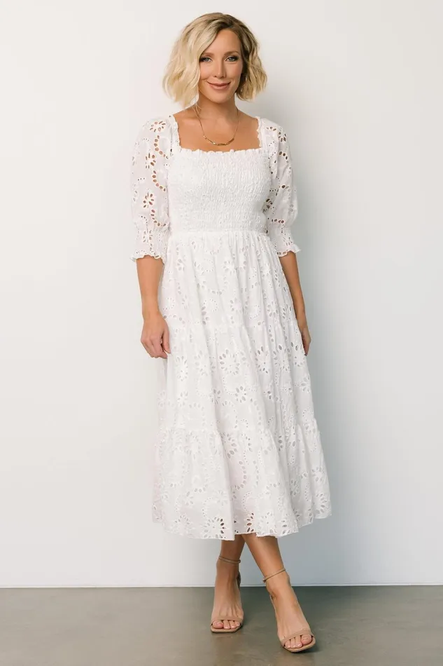 Ella Eyelet Midi Dress White Women Baltic Born Midi Dresses