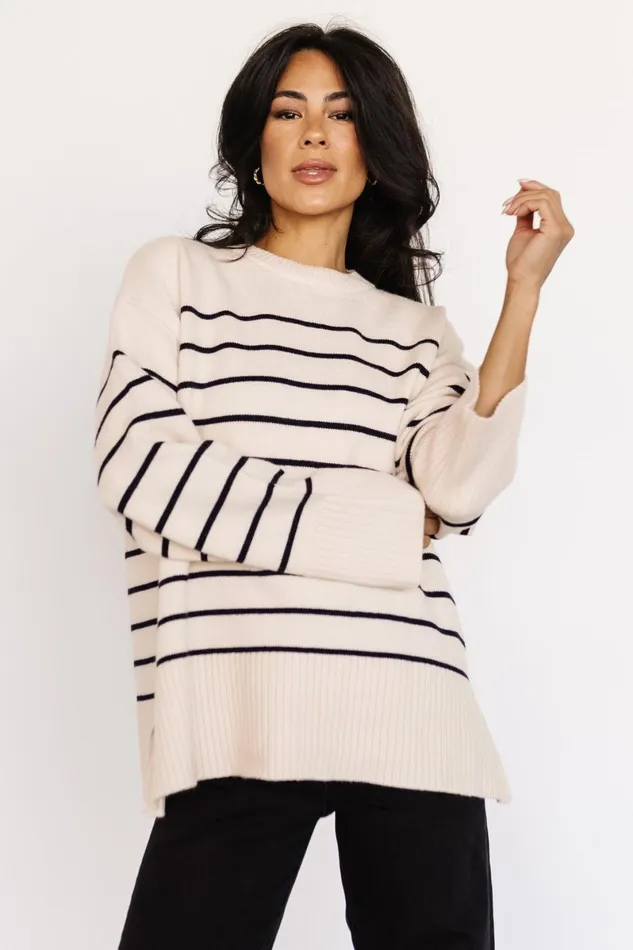 Emerson Stripe Knit Sweater Ivory Black Women Baltic Born Sweaters