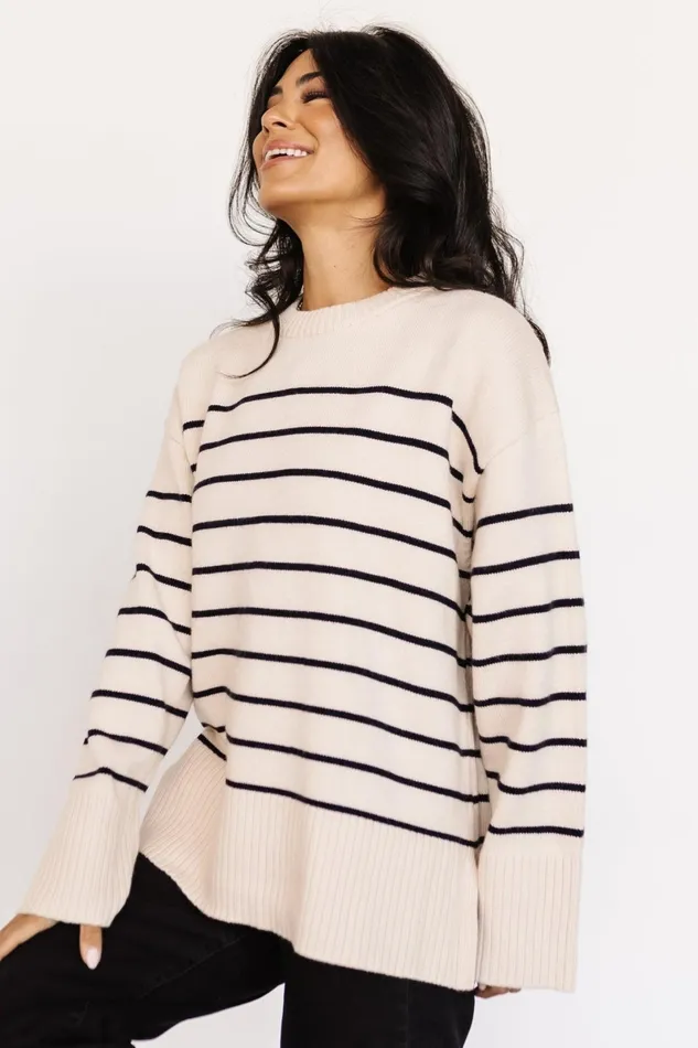 Emerson Stripe Knit Sweater Ivory Black Women Baltic Born Sweaters