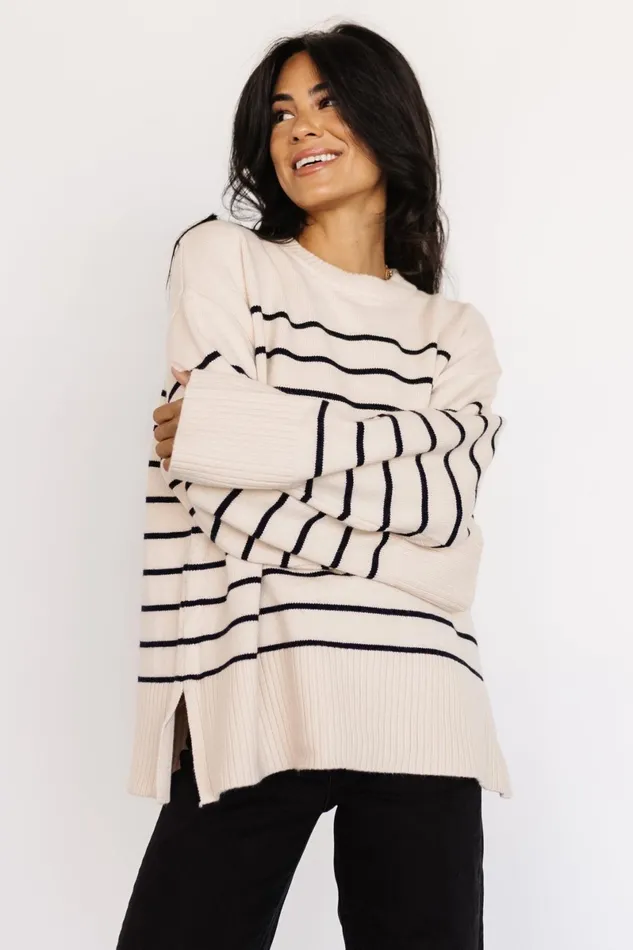 Emerson Stripe Knit Sweater Ivory Black Women Baltic Born Sweaters