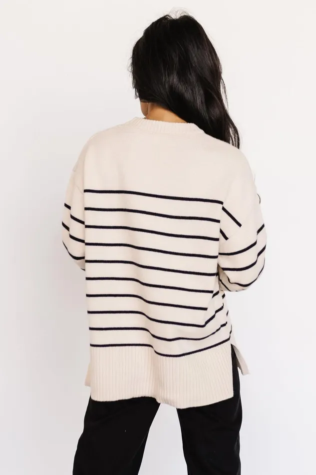 Emerson Stripe Knit Sweater Ivory Black Women Baltic Born Sweaters