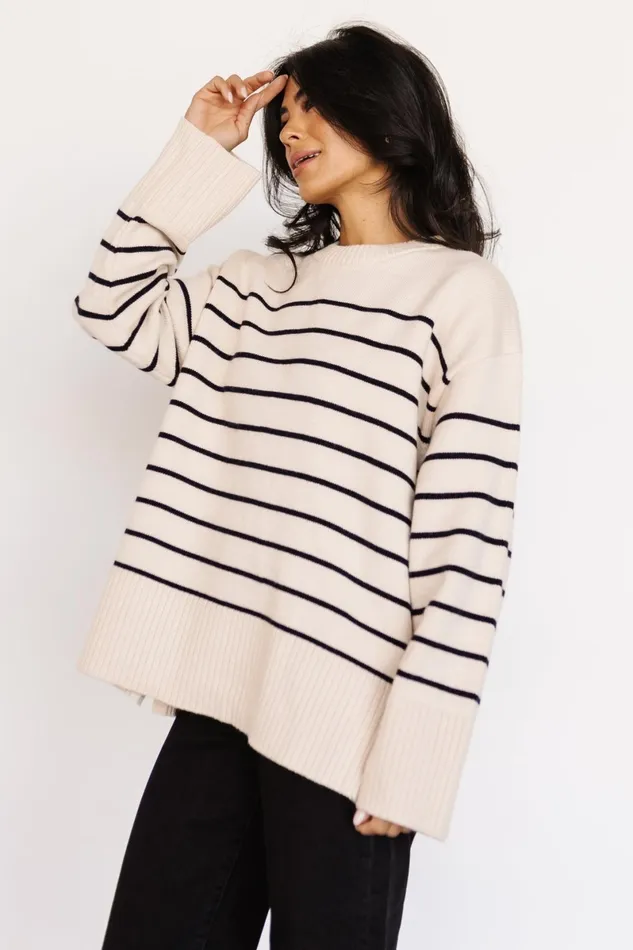 Emerson Stripe Knit Sweater Ivory Black Women Baltic Born Sweaters