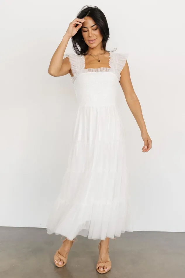 Emma Smocked Tulle Dress Off White Women Baltic Born Bump Friendly Emma Smocked Tulle Dress Off White Women Baltic Born Bump Friendly