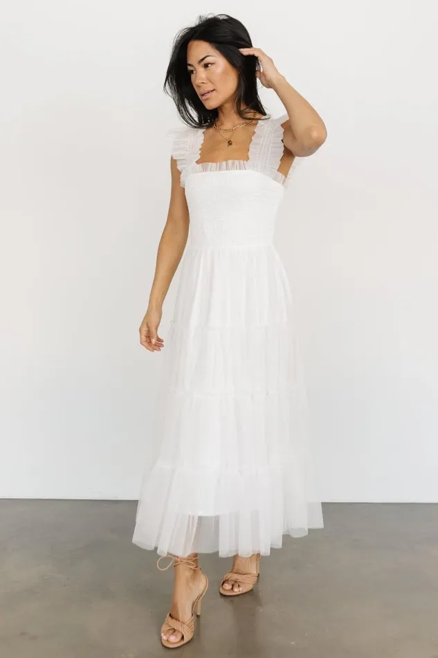 Emma Smocked Tulle Dress Off White Women Baltic Born Midi Dresses
