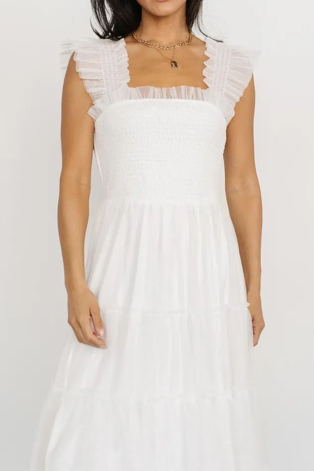 Emma Smocked Tulle Dress Off White Women Baltic Born Midi Dresses