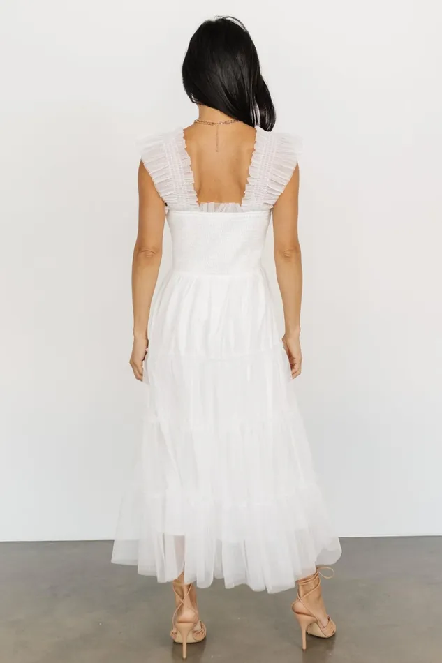 Emma Smocked Tulle Dress Off White Women Baltic Born Midi Dresses