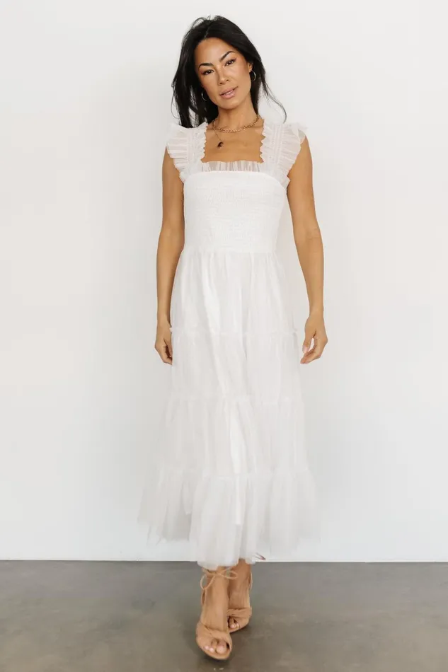 Emma Smocked Tulle Dress Off White Women Baltic Born Midi Dresses