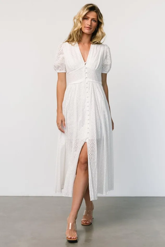 Esther Eyelet Midi Dress Off White Women Baltic Born Bridal