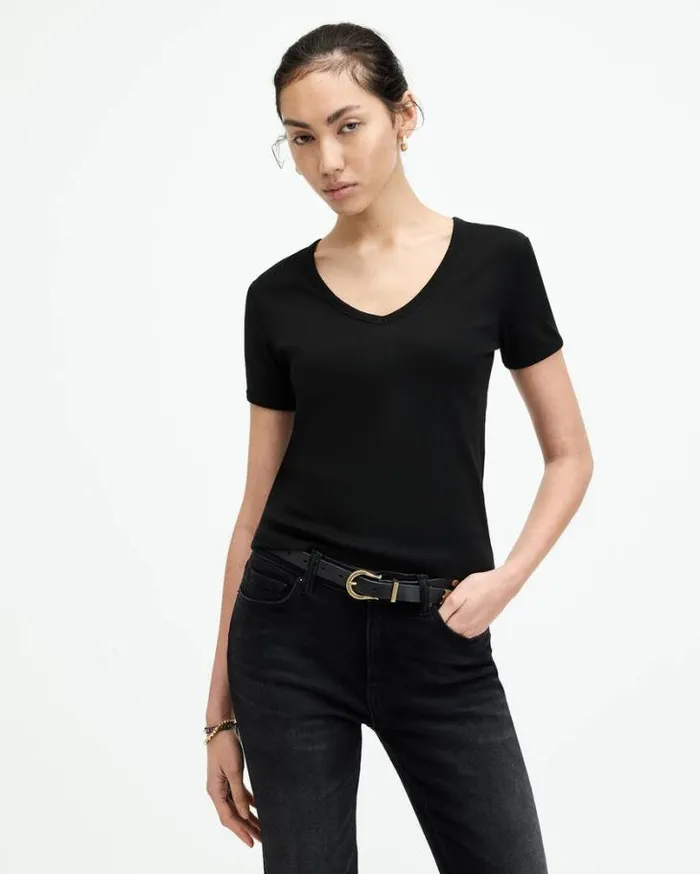Evie VNeck Short Sleeve TShirt Black Women AllSaints TShirts