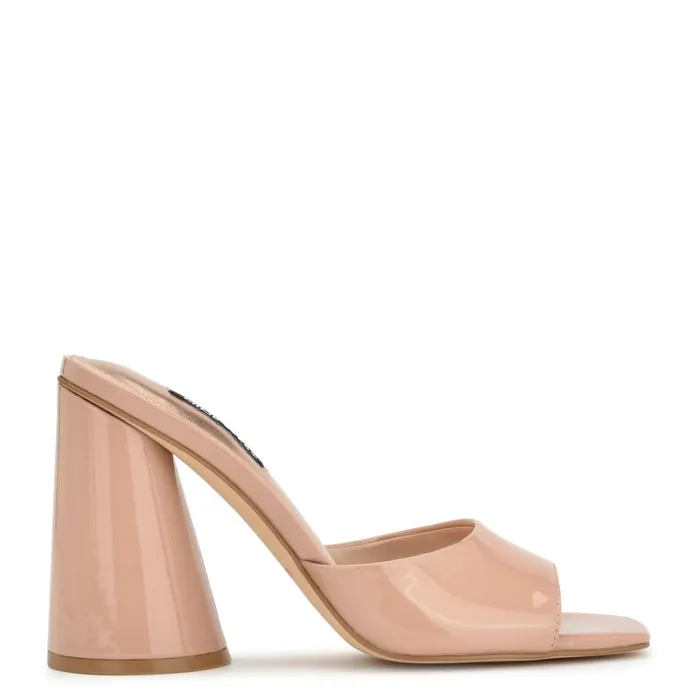 Excit Heeled Slide Sandals Barely Nude Patent Women Nine West Heeled