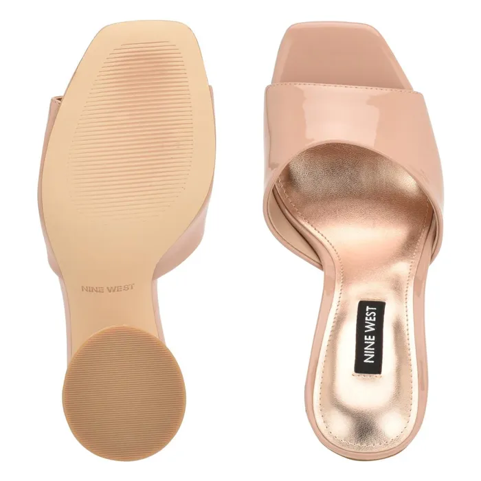 Excit Heeled Slide Sandals Barely Nude Patent Women Nine West Heeled Excit Heeled Slide Sandals Barely Nude Patent Women Nine West Heeled