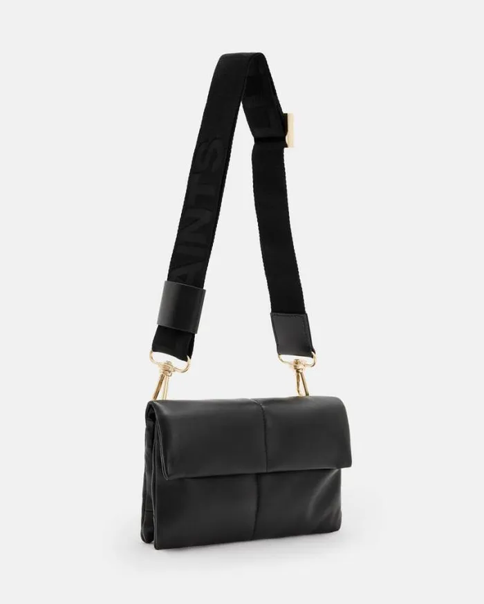 Ezra Leather Quilted Crossbody Bag Black Women AllSaints Accessories