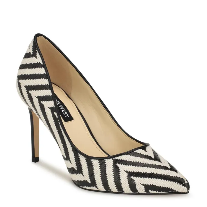 Ezra Pointy Toe Pumps Blackwhite Raffia Women Nine West Pumps