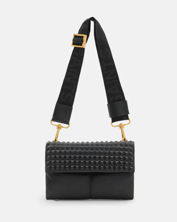 Ezra Studded Leather Crossbody Bag Black Women AllSaints Accessories