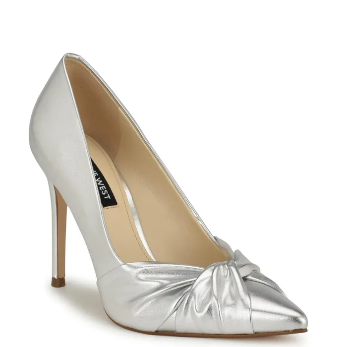 Faiza Knotted Pointy Toe Pumps Silver Women Nine West Pumps