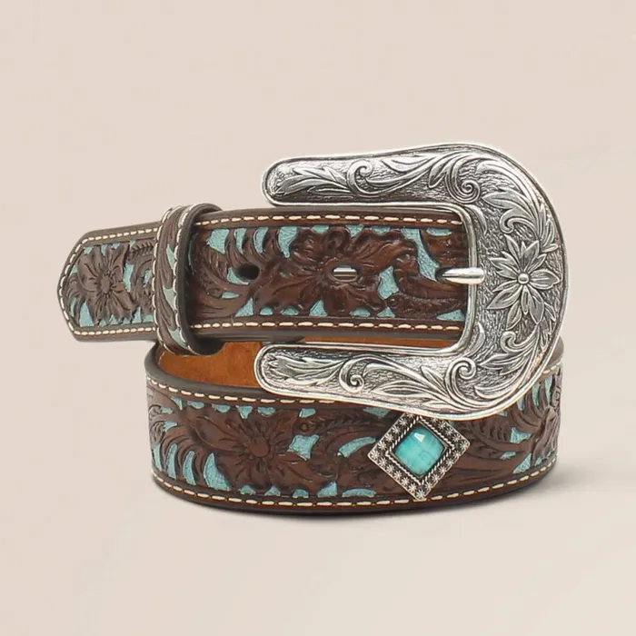 Fancy Tooled Overlay Belt Brown Kids Ariat Belts