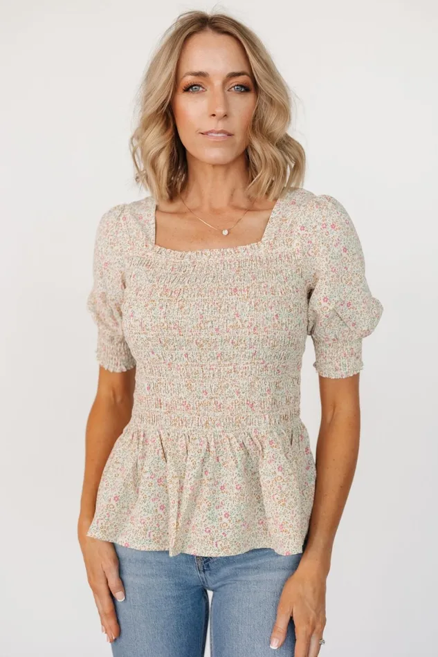 Felice Smocked Top Cream Print Women Baltic Born Blouses Shirts