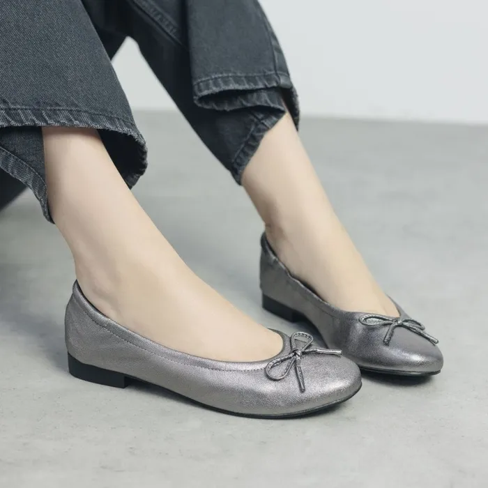 Flat And Ballerina Shoes Women Moda In Pelle Freyani Pewter Leather