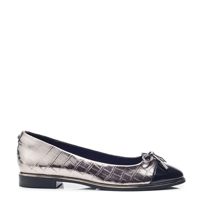 Flat And Ballerina Shoes Women Moda In Pelle Fronton Pewter Patent Mocc Croc