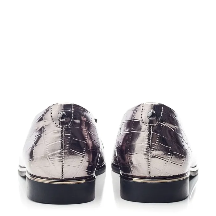 Flat And Ballerina Shoes Women Moda In Pelle Fronton Pewter Patent Mocc Croc
