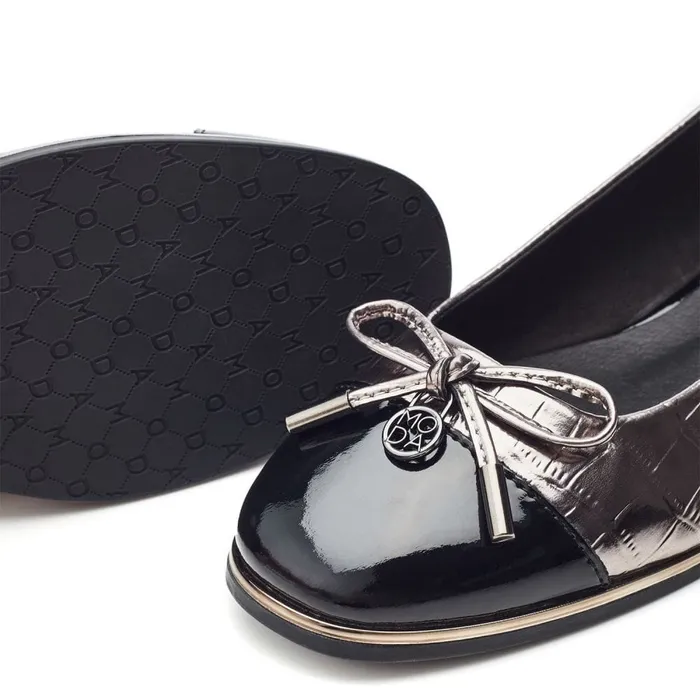 Flat And Ballerina Shoes Women Moda In Pelle Fronton Pewter Patent Mocc Croc