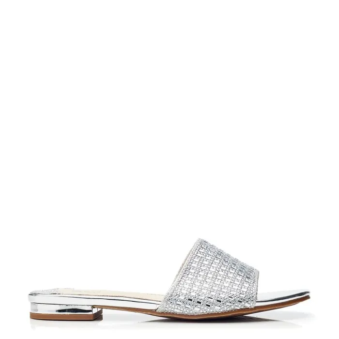Flat Sandals Women Moda In Pelle Omiley Silver Textile