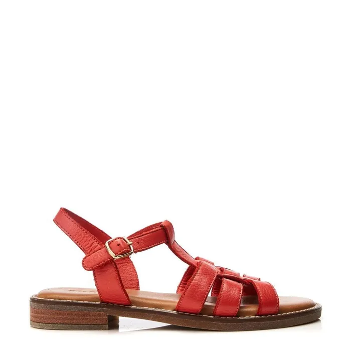 Flat Sandals Women Moda In Pelle Shoon Sh Saddle Red Leather