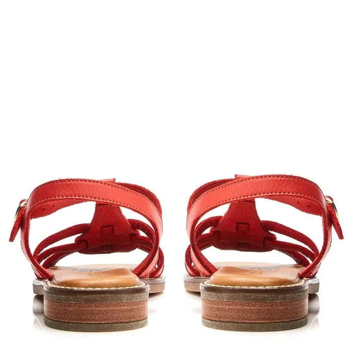 Flat Sandals Women Moda In Pelle Shoon Sh Saddle Red Leather