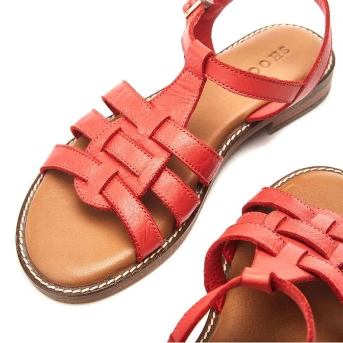 Flat Sandals Women Moda In Pelle Shoon Sh Saddle Red Leather