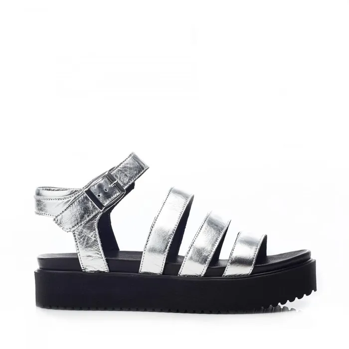 Flatform Sandals Women Moda In Pelle Bsoleful BRocker Silver Leather