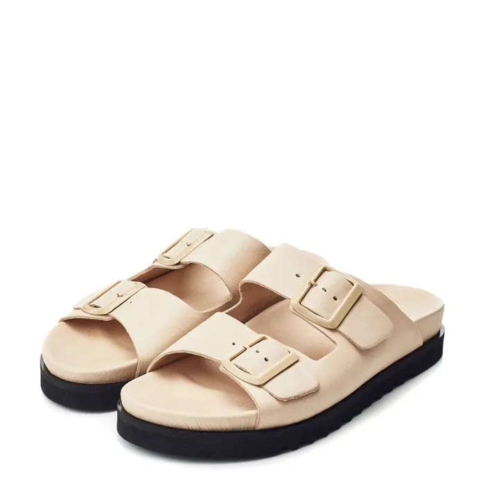 Flatform Sandals Women Moda In Pelle Bsoleful BSlidey Beige Leather