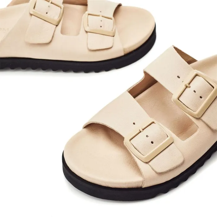 Flatform Sandals Women Moda In Pelle Bsoleful BSlidey Beige Leather
