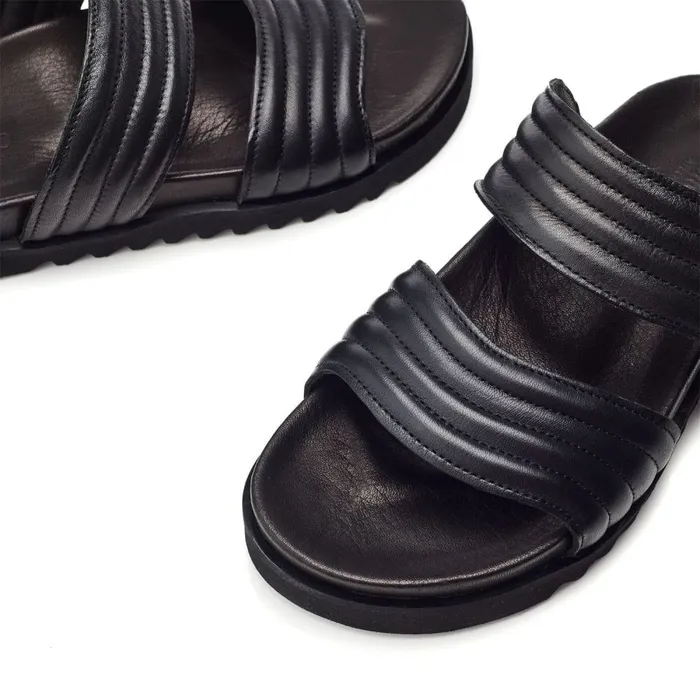 Flatform Sandals Women Moda In Pelle Bsoleful BStrider Black Leather