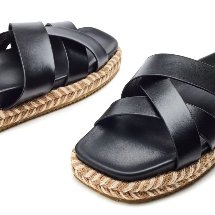 Flatform Sandals Women Moda In Pelle Morornie Black Porvair