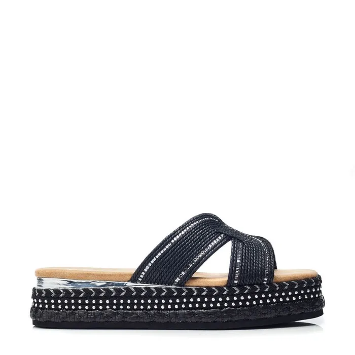 Flatform Sandals Women Moda In Pelle Naiah Black Textile