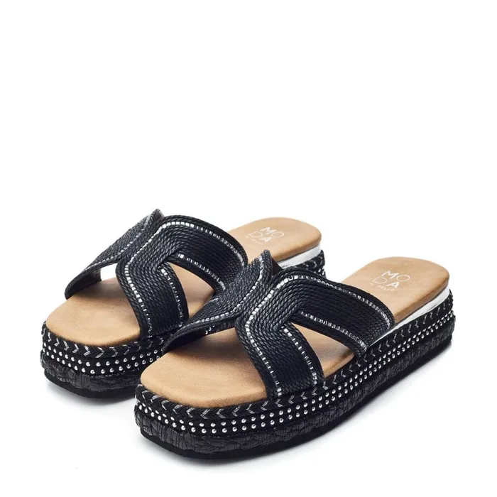 Flatform Sandals Women Moda In Pelle Naiah Black Textile