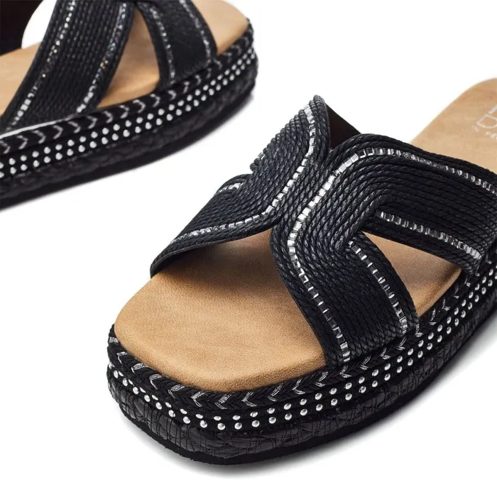 Flatform Sandals Women Moda In Pelle Naiah Black Textile