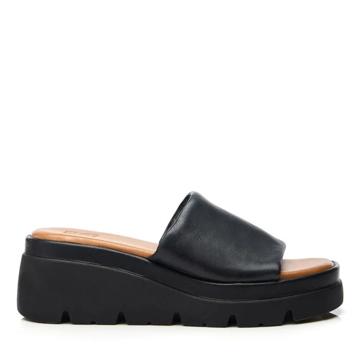 Flatform Sandals Women Moda In Pelle Namya Black Leather