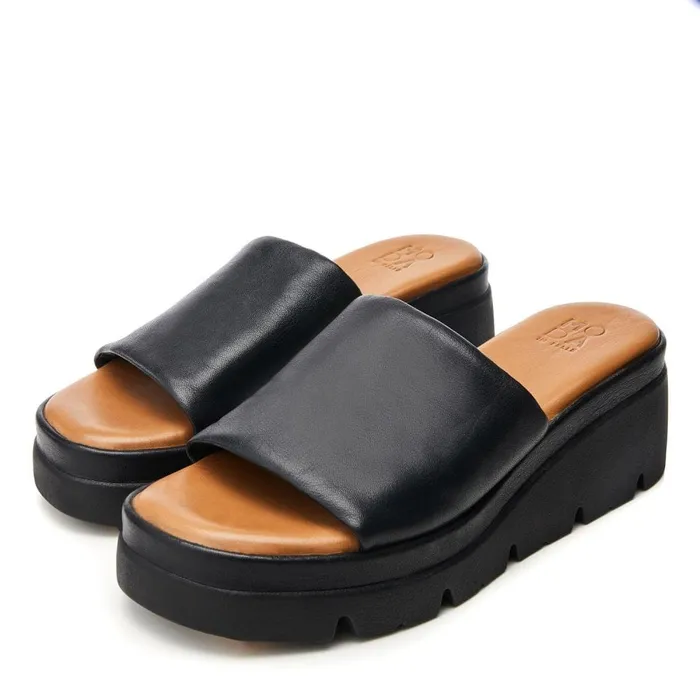 Flatform Sandals Women Moda In Pelle Namya Black Leather