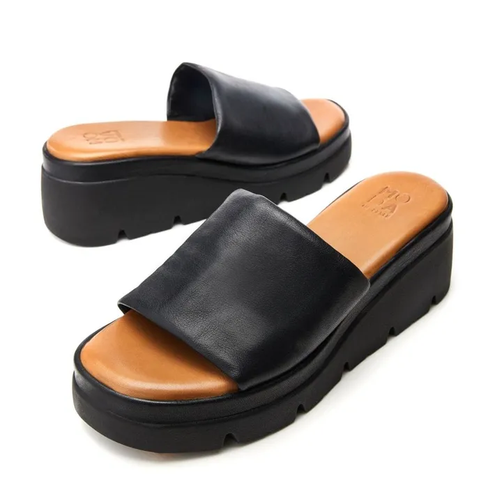 Flatform Sandals Women Moda In Pelle Namya Black Leather