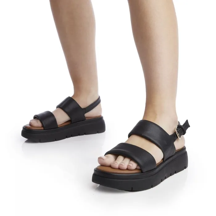 Flatform Sandals Women Moda In Pelle Netty Black Leather