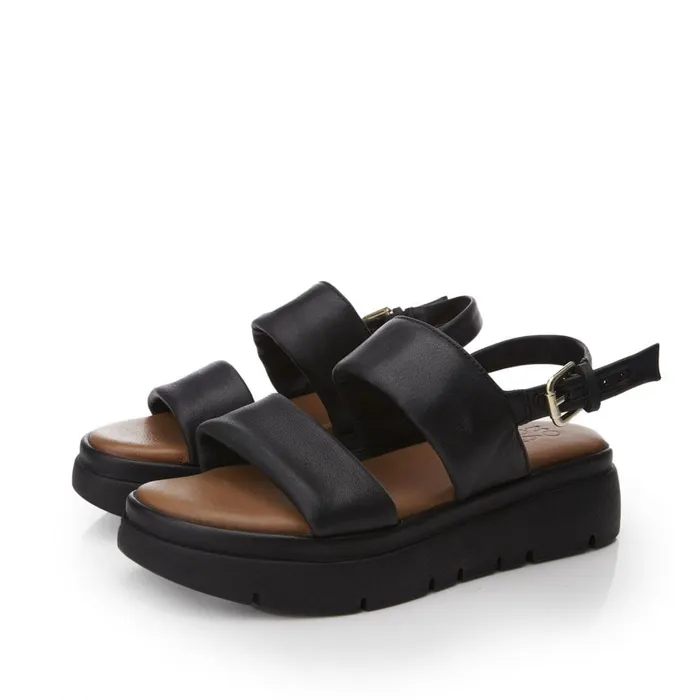 Flatform Sandals Women Moda In Pelle Netty Black Leather