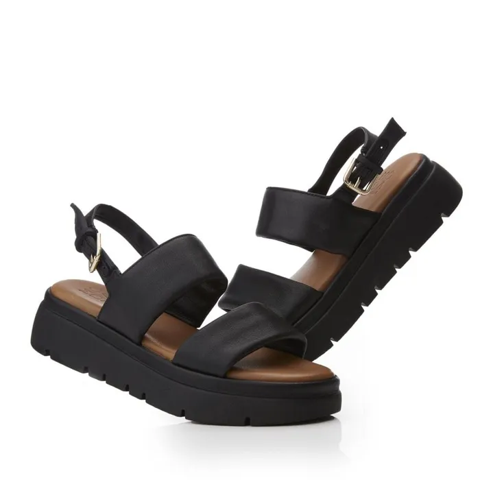 Flatform Sandals Women Moda In Pelle Netty Black Leather