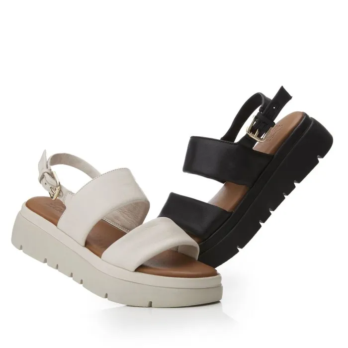 Flatform Sandals Women Moda In Pelle Netty Black Leather