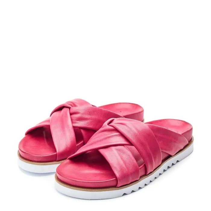 Flatform Sandals Women Moda In Pelle Norrina Raspberry Leather