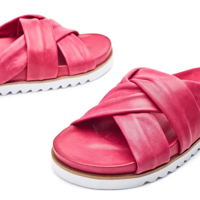 Flatform Sandals Women Moda In Pelle Norrina Raspberry Leather