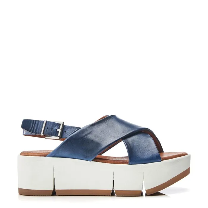 Flatform Sandals Women Moda In Pelle Ritika Blue Leather